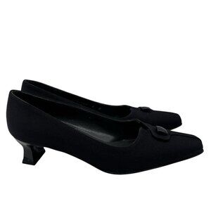 Stuart Weitzman Heels Pumps Shoes 6 M Buttondown Black Crepe Career Work Wear